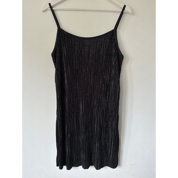Quiz Dresses & Skirts - Quiz Plise Slip Dress Size 10 Black Silver Metallised Fibre